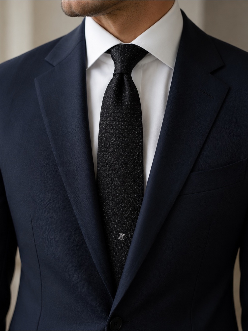 Celine Men’s Black Textured Silk Blend Tie Made in Italy Luxury Necktie